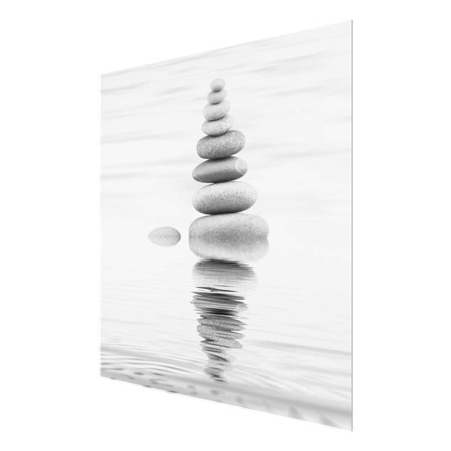 Glas Magnettafel Torre di pietra in acqua in bianco e nero