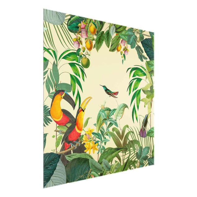 Quadri con fiori Collage vintage - Uccelli nella giungla