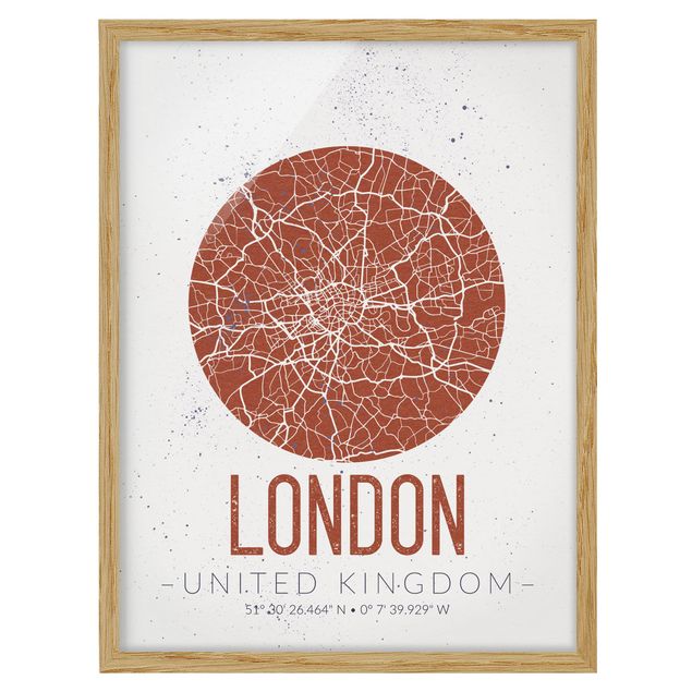 Quadri con cornice con frasi Mappa della città di Londra - Retrò