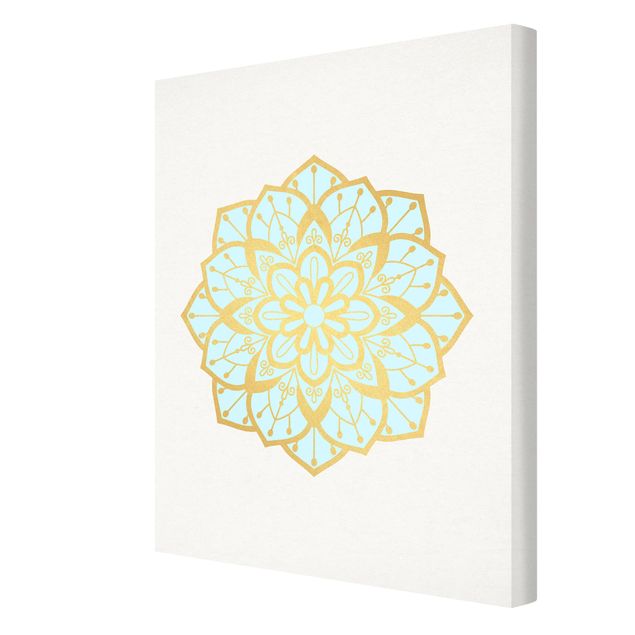 Stampe su tela Mandala Illustrazione Fiore Azzurro Oro