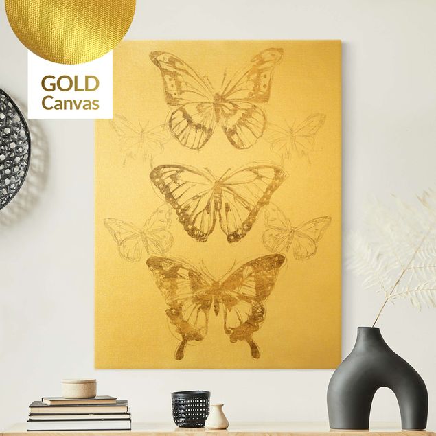 Quadro moderno Composizione di farfalle in oro II