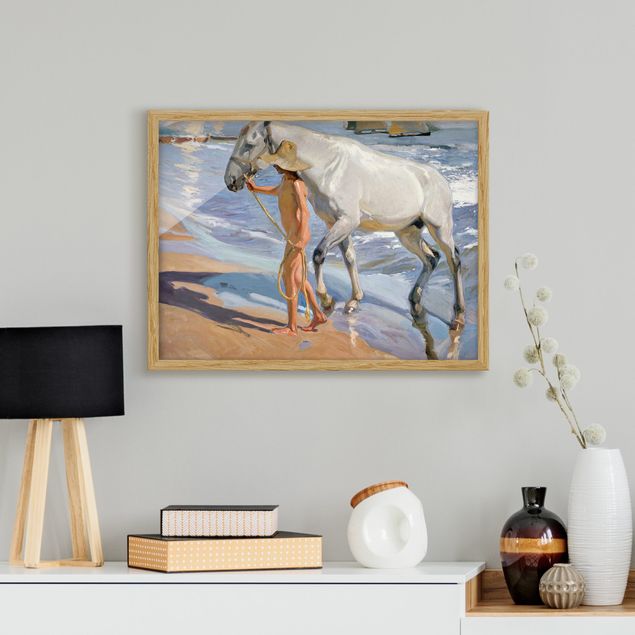 Riproduzioni quadri famosi Joaquin Sorolla - Il bagno del cavallo