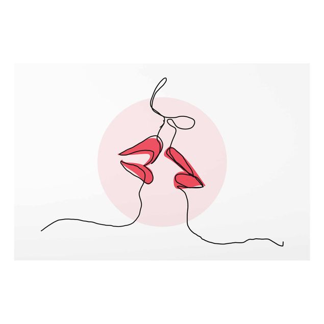 Quadro rosso Line Art - Bacio di labbra