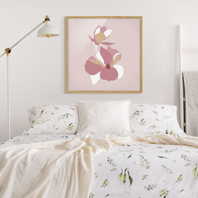 Quadri con cornice con fiori Line Art - Fiori Rosa Pastello
