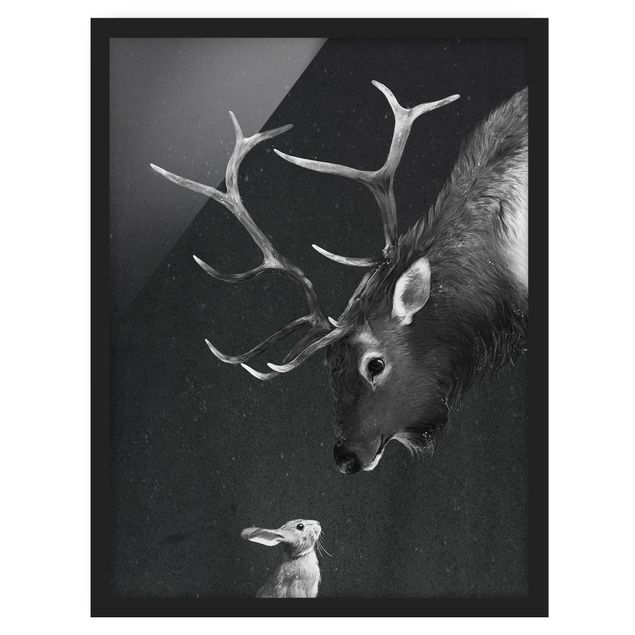 Quadri con cornice con animali Illustrazione - Cervo e Coniglio Disegno in bianco e nero
