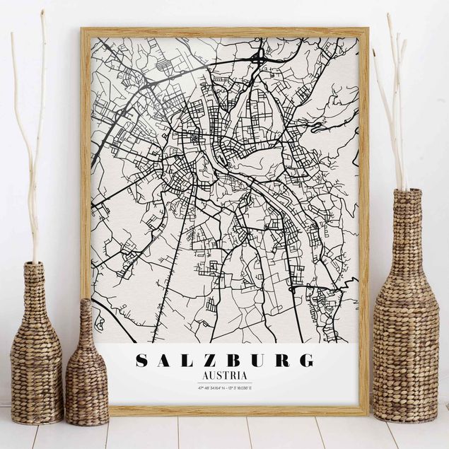 Quadri con cornice con mappamondo Mappa di Salisburgo - Classica