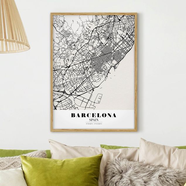 Quadri con cornice con mappamondo Mappa di Barcellona - Classica
