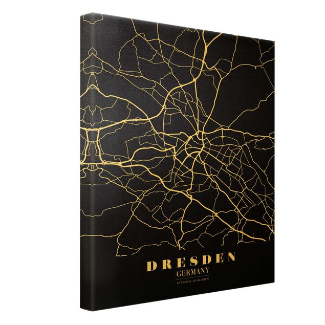 Quadro su tela oro - Pianta della città Dresda - Classico nero