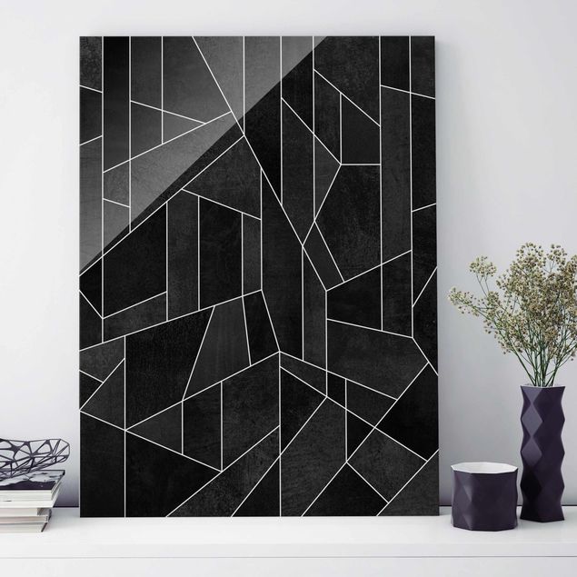 Quadro in vetro - Bianco e nero geometrico Acquarello - Verticale 4:3