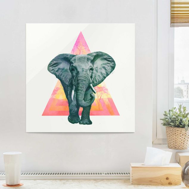 Glas Magnetboard Illustrazione - Elefante fronte triangolo pittura