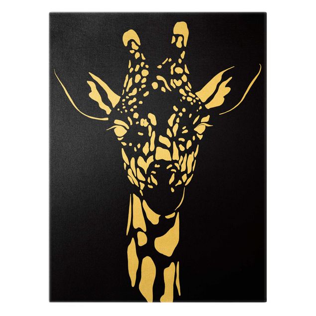 Stampa su tela Animali del Safari - Ritratto di giraffa nero