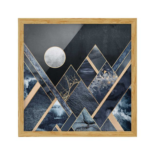 Riproduzioni quadri famosi Luna d'oro Montagne nere astratte