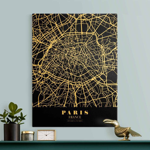 Quadri bianco e nero Mappa di Parigi - Nero classico