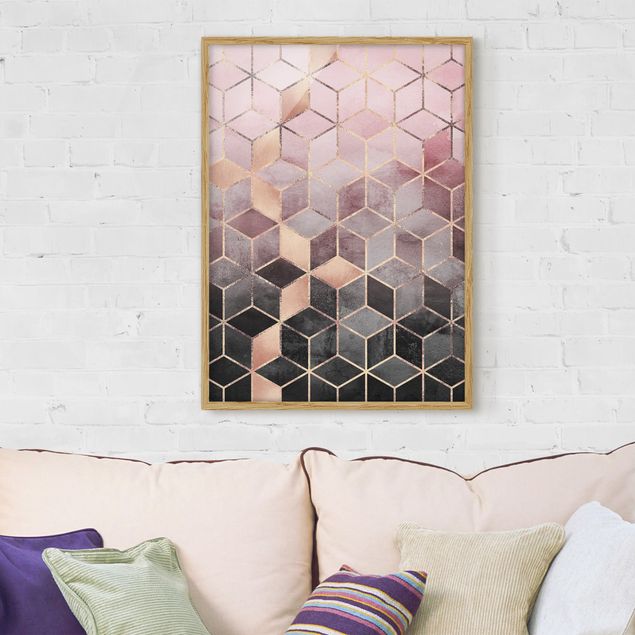 Quadro moderno Geometria dorata rosa-grigio
