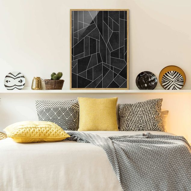 Quadri astratti moderni Acquerello geometrico in bianco e nero