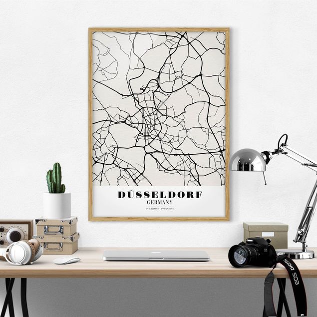Quadri con cornice con mappamondo Mappa di Dusseldorf - Classica