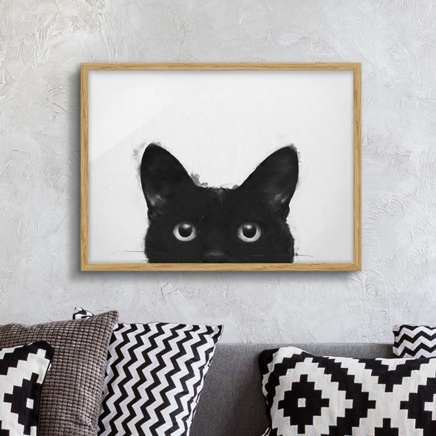 Quadri gatto Illustrazione - Gatto nero su pittura bianca