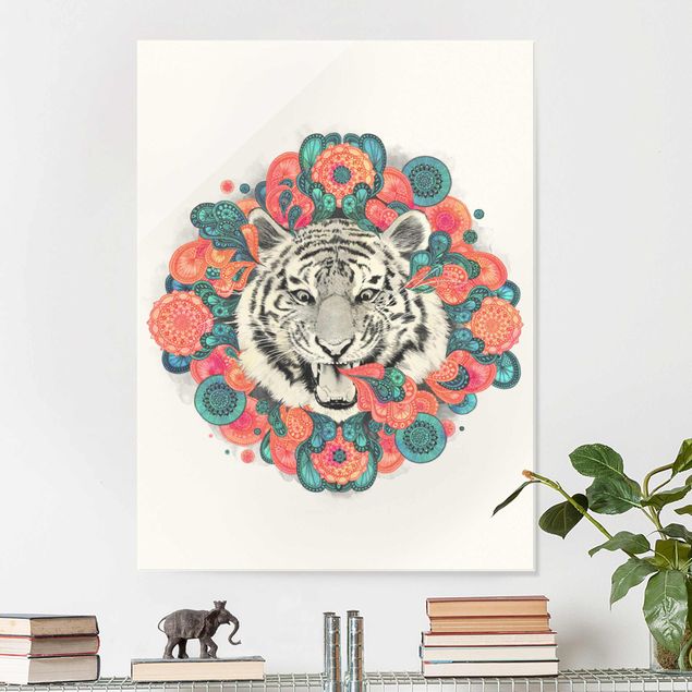 Glas Magnetboard Illustrazione - Tigre Disegno Mandala Paisley