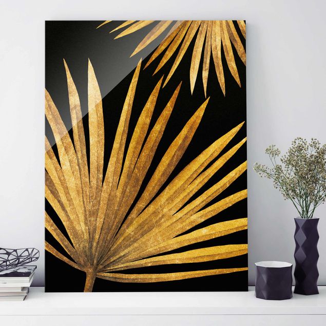 Quadro in vetro - Gold - Palm Leaf On Black - Verticale 4:3