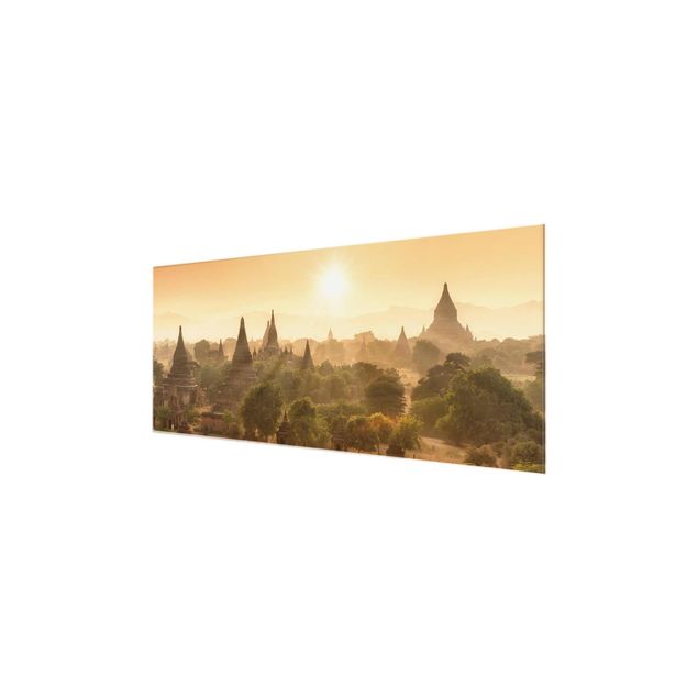 Quadri in vetro con paesaggio Il sole che tramonta su Bagan