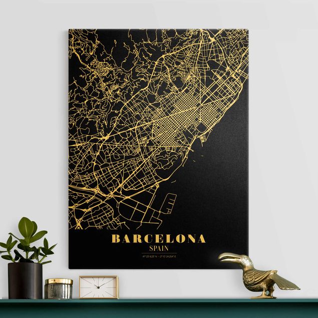 Quadro moderno Mappa della città di Barcellona - Nero classico