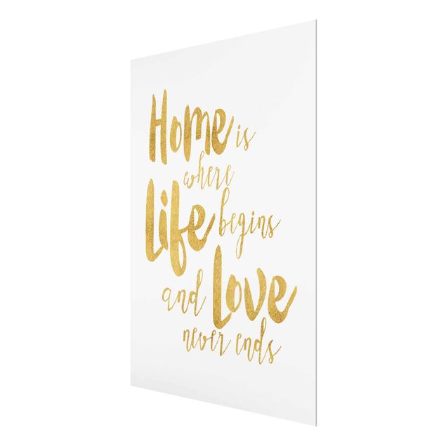 Magnettafel Glas Home Is Where Life Begins Oro