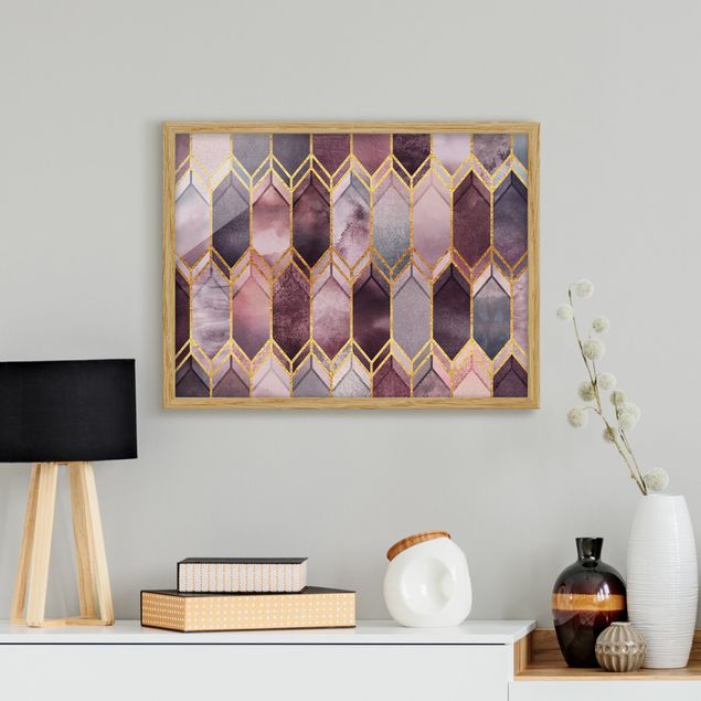 Quadri astratti moderni Vetro colorato geometrico oro rosa