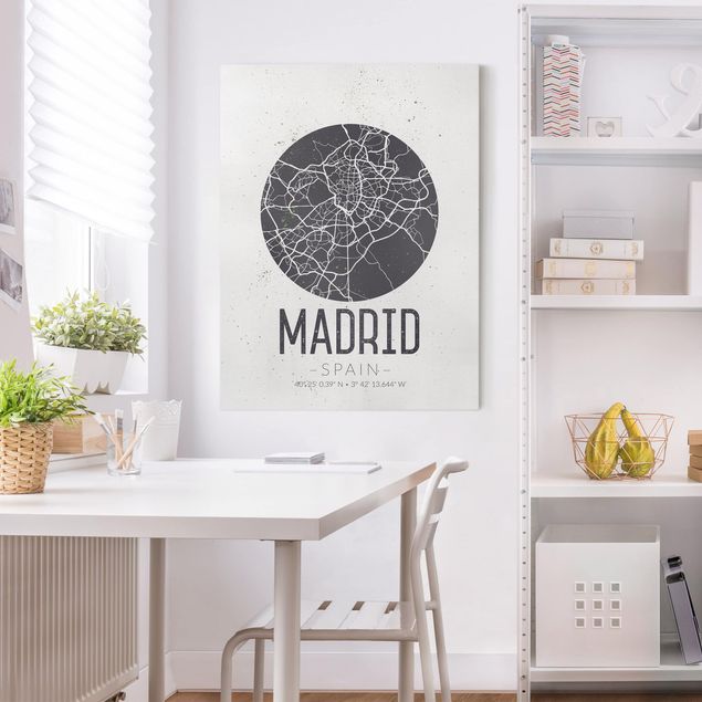 Quadri moderni bianco e nero Mappa di Madrid - Retrò