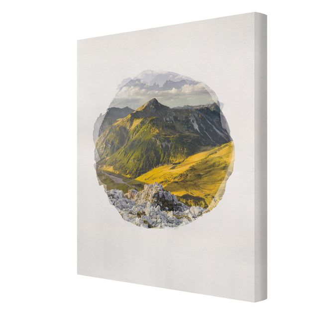 Stampe su tela paesaggio Acquerelli - Montagne e vallate delle Alpi della Lechtal in Tirol