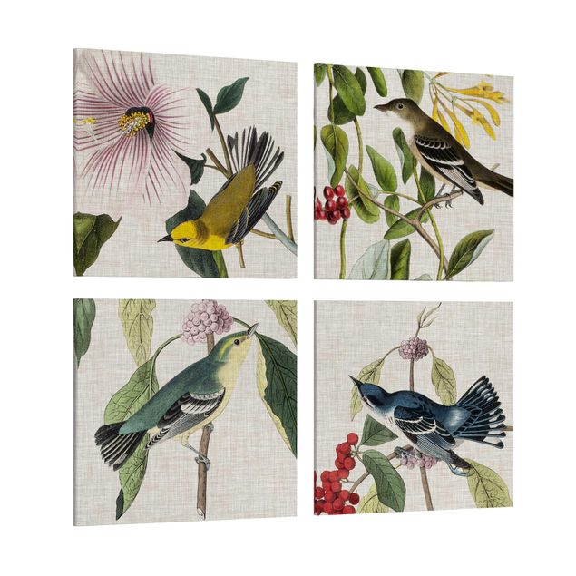 Quadri stile vintage Uccelli su lino - Set II