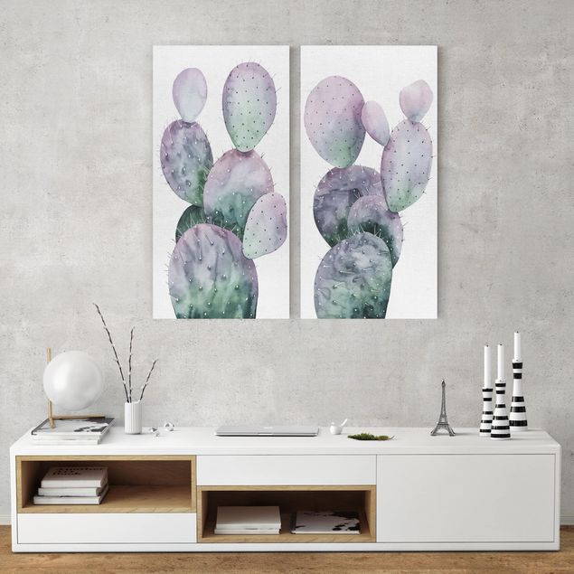 Quadri fiori Cactus in viola Set I