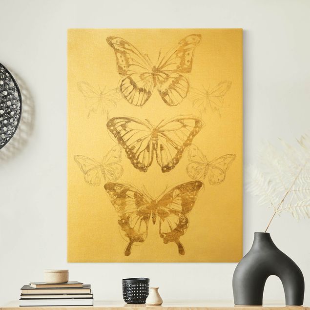 Quadri con animali Composizione di farfalle in oro II