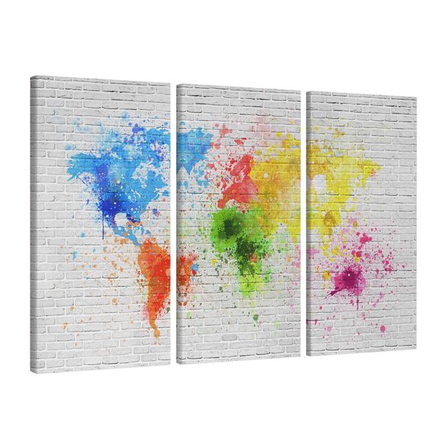 Quadro planisfero Muro di mattoni bianchi Mappa del mondo