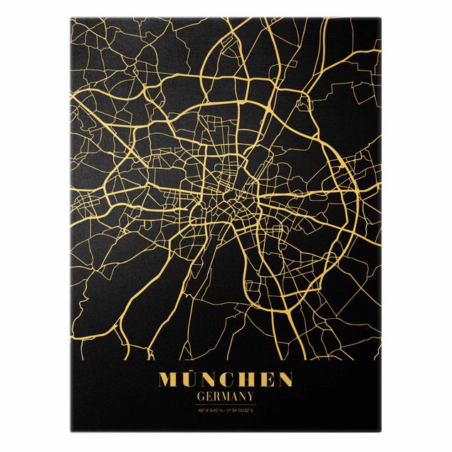 Stampa su tela Mappa di Monaco di Baviera - Nero classico