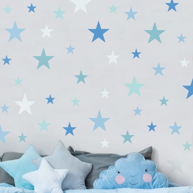 Adesivi murali spazio Set di 92 stelle in blu grigio petrolio