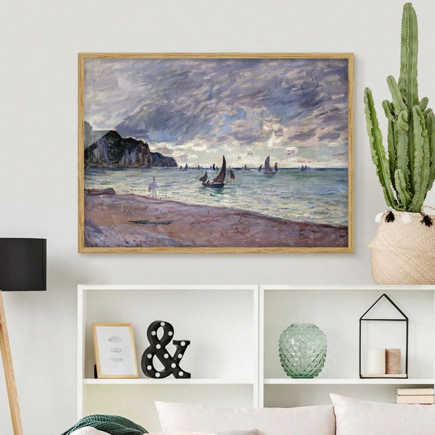 Quadri con cornice con spiaggia Claude Monet - Barche da pesca davanti alla spiaggia e alle scogliere di Pourville
