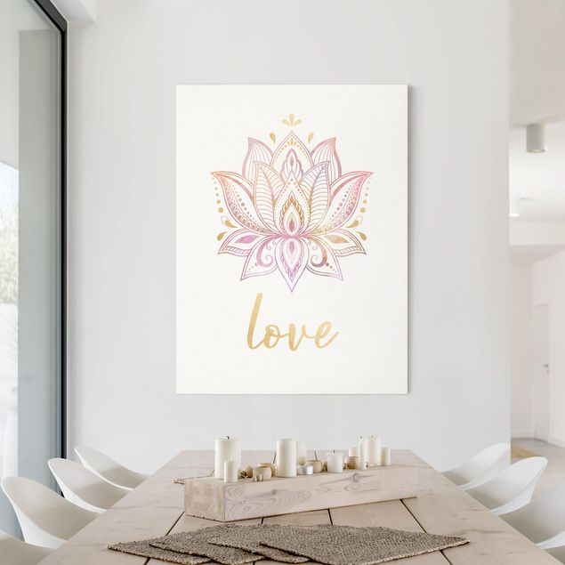 Quadri su tela spirituali Illustrazione di loto - Amore Oro Rosa Chiaro