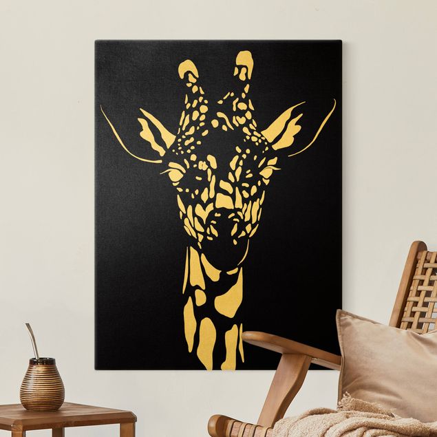 Quadri su tela con giraffe Animali del Safari - Ritratto di giraffa nero