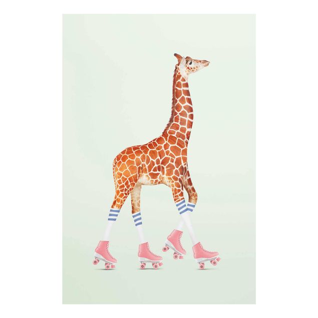 Quadri in vetro con animali Giraffa con pattini a rotelle
