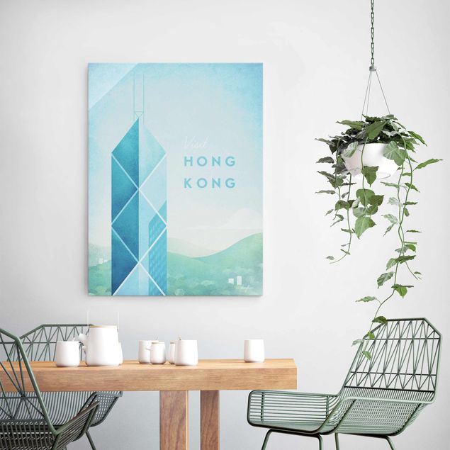 Quadri in vetro con architettura e skylines Poster di viaggio - Hong Kong
