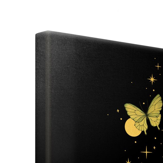 Quadro su tela oro - Mano magica - Farfalle e pianeti