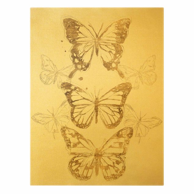 Stampa su tela Composizione di farfalle in oro I