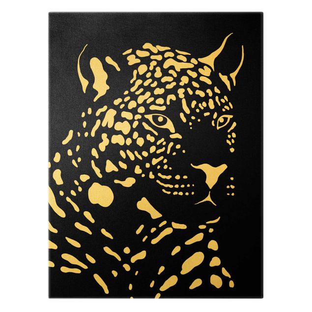 Quadro su tela oro - Animali del safari - Ritratto di leopardo in nero
