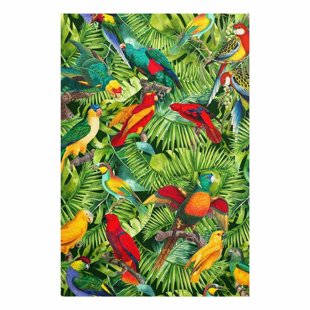 Quadro colorato Collage colorato - Pappagalli nella giungla