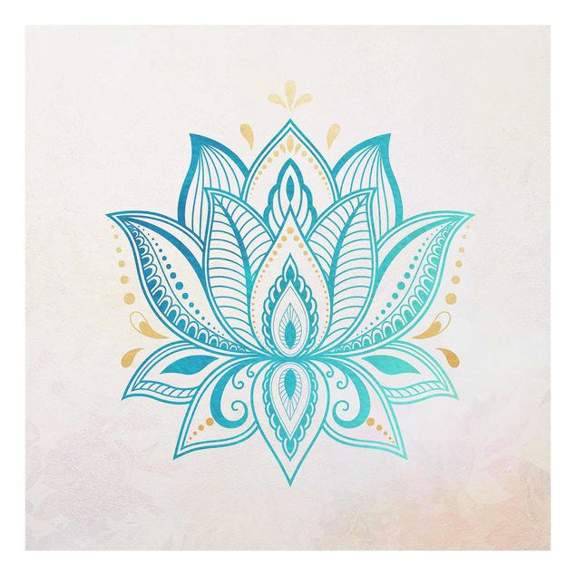 Quadro turchese Illustrazione di loto Mandala Oro Blu