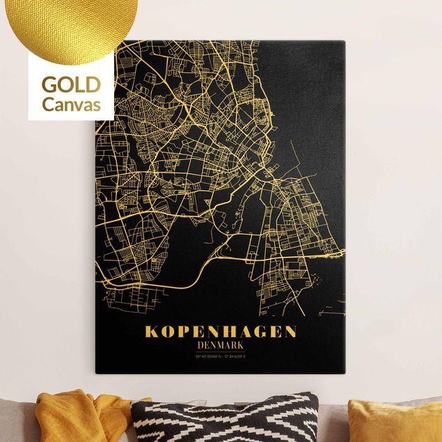 Quadri in bianco e nero Mappa della città di Copenaghen - Nero classico