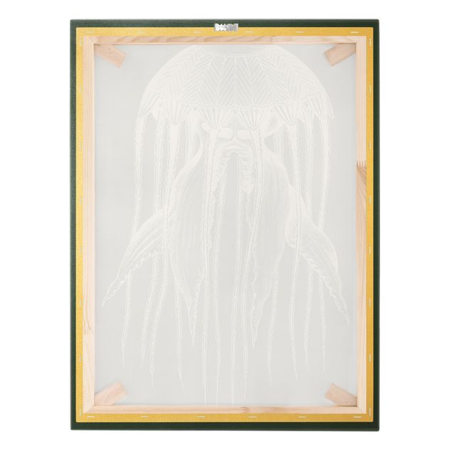 Quadro su tela oro - Illustrazione di medusa su blu