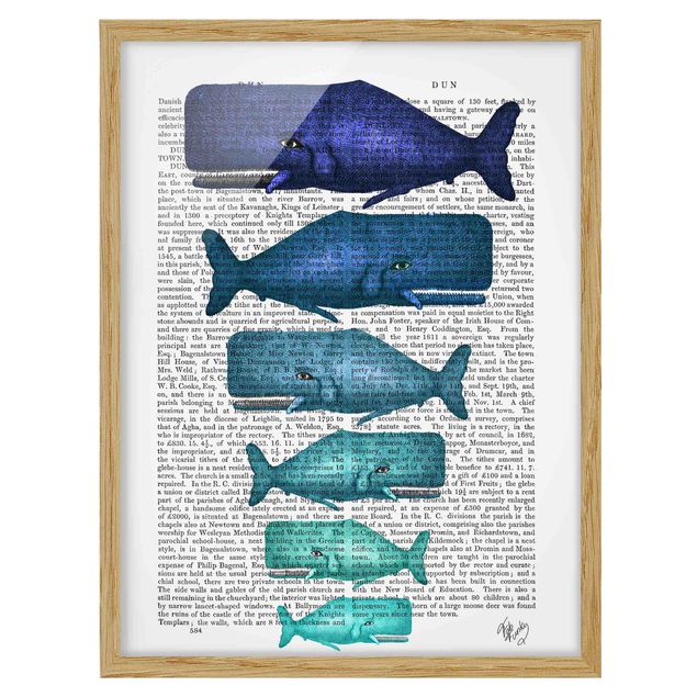 Quadro moderno blu Lettura con animali - Famiglia di balene