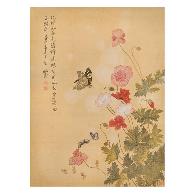 Quadri con farfalle Yuanyu Ma - Fiore di papavero e farfalla