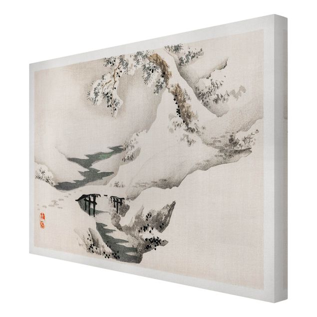 Quadri su tela Disegno vintage asiatico di un paesaggio invernale